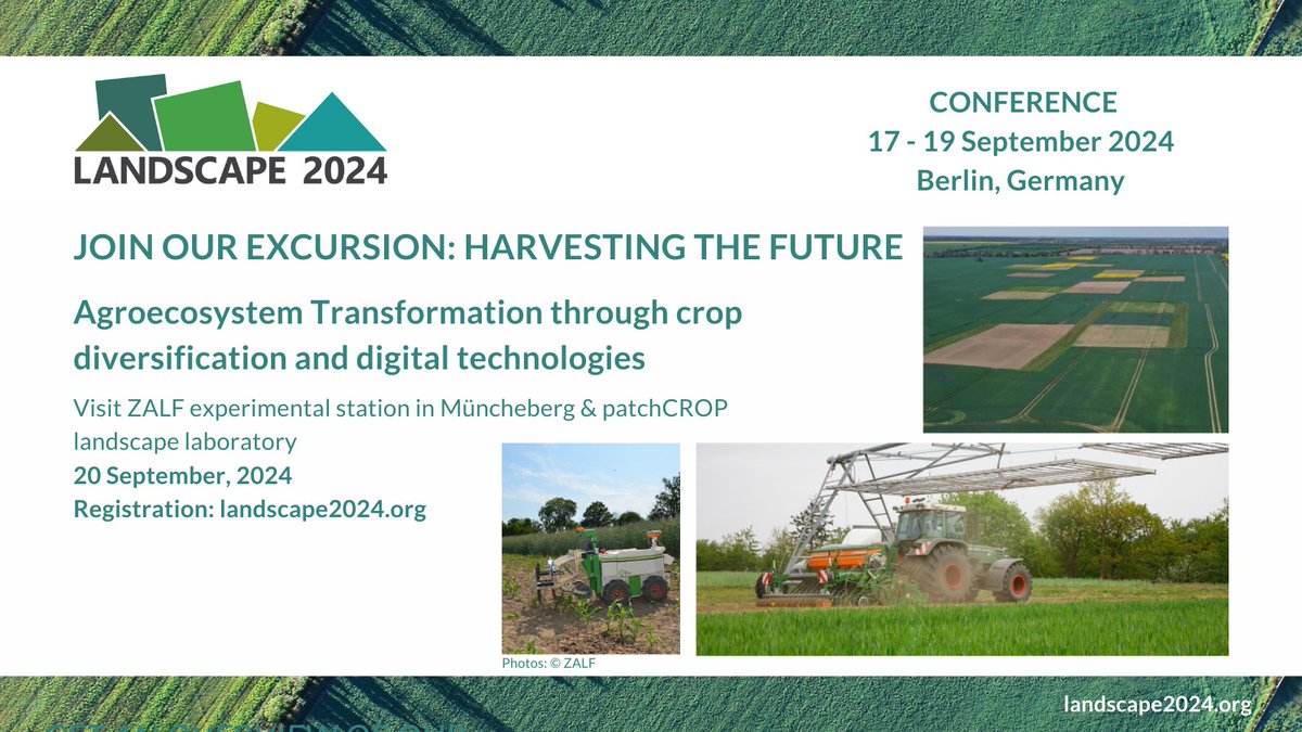 zalf_leibniz's tweet photo. 🌾 Join our excursions on 20 September 2024! Explore #digital #agriculture and integrating #organic & conventional farming. Register until 15 August! 🚜 🐄
#AgTech #AgRobot #FutureFarming
#Landscape2024 #conference
📅 17-19 Sept 2024
📍 Berlin, Germany
https://t.co/j9PcxtlakL https://t.co/PO2sPA7nja