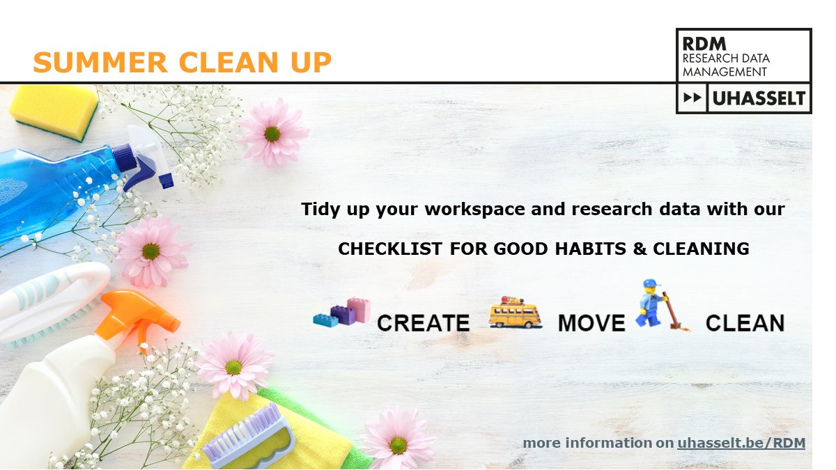 UHasselt Data Stewards (@rdm_uhasselt) on Twitter photo Hi researcher <a href="/uhasselt/">Universiteit Hasselt</a>!ππ§ΉLet's do a Summer Clean Up - Declutter your workspace and boost efficiency with our RDM tips. Achieve a tidy home for your data today! π§Ή#Data #Research #Tidyhome
osf.io/6yxgk Hi researcher <a href="/uhasselt/">Universiteit Hasselt</a>!ππ§ΉLet's do a Summer Clean Up - Declutter your workspace and boost efficiency with our RDM tips. Achieve a tidy home for your data today! π§Ή#Data #Research #Tidyhome
osf.io/6yxgk