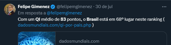 WeiseFranklin's tweet photo. Você já deve ter visto (e talvez até espalhado) por aí que o QI médio do brasileiro é 83, certo?

Afinal, de onde vem este índice? E ele é confiável?
⬇️ https://t.co/jdDpKQtFGE