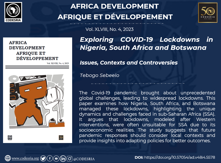 CODESRIA's tweet photo. 🌍 How did #Nigeria, #SouthAfrica, and #Botswana handle #Covid19 #lockdowns? Discover the unique challenges and insights from this study on adapting pandemic responses to sub-Saharan Africa's context. Read more: https://t.co/uqcxdgfOSm
#Africa #PublicHealth https://t.co/X1rZJiCdUv