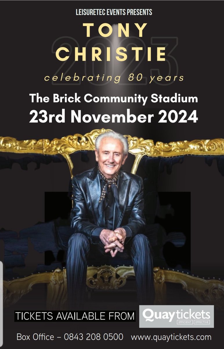 Leisuretec (UK) Ltd (@leisuretecuk) on Twitter photo Great to see <a href="/TheTonyChristie/">Tony Christie</a> speaking on <a href="/GMB/">Good Morning Britain</a>
Tickets available to see Tony and his band <a href="/WiganStadium/">The Brick Community Stadium</a> on 23 November 2024
Tickets available via @Quaytickets & pre show hospitality available on 01942 774000
<a href="/ThinkAheadWigan/">Think Ahead Stroke</a> <a href="/WiganCouncil/">Wigan Council</a> @WiganTours <a href="/WigToday/">WiganToday</a> Great to see <a href="/TheTonyChristie/">Tony Christie</a> speaking on <a href="/GMB/">Good Morning Britain</a>
Tickets available to see Tony and his band <a href="/WiganStadium/">The Brick Community Stadium</a> on 23 November 2024
Tickets available via @Quaytickets & pre show hospitality available on 01942 774000
<a href="/ThinkAheadWigan/">Think Ahead Stroke</a> <a href="/WiganCouncil/">Wigan Council</a> @WiganTours <a href="/WigToday/">WiganToday</a>