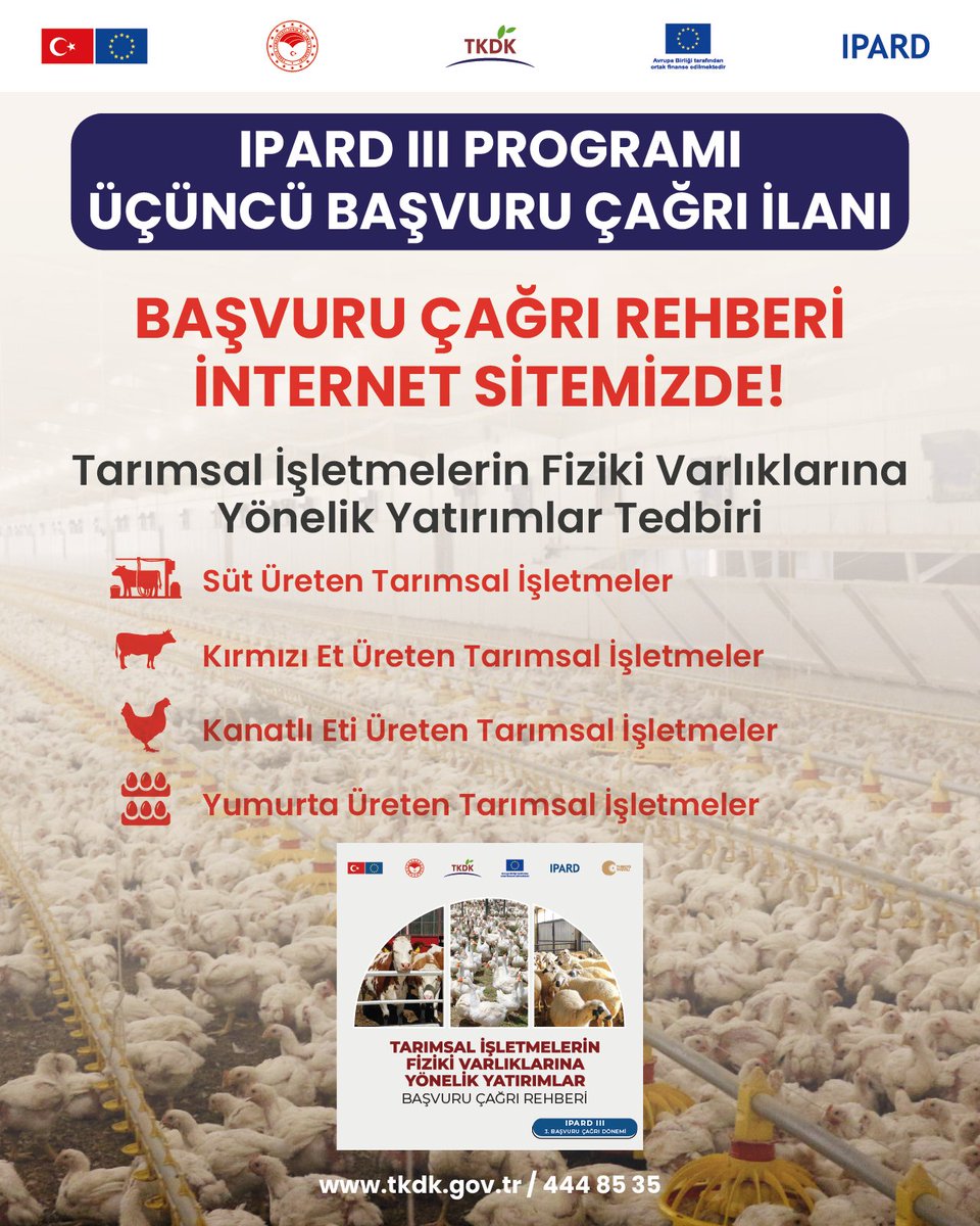 tkdkonline's tweet photo. IPARD III Programı Üçüncü Çağrı İlanı’na ait tüm detayların yer aldığı Başvuru Çağrı Rehberi’ne aşağıdaki linkten ulaşabilirsiniz.  İlan kapsamında 81 ildeki girişimcilere toplam 90 milyon avro hibe desteği sağlanacak🇹🇷🇪🇺
@ABBaskanligi 
@EUDelegationTur 
🔗https://t.co/L62muIZTcz https://t.co/2NNoScJLbm