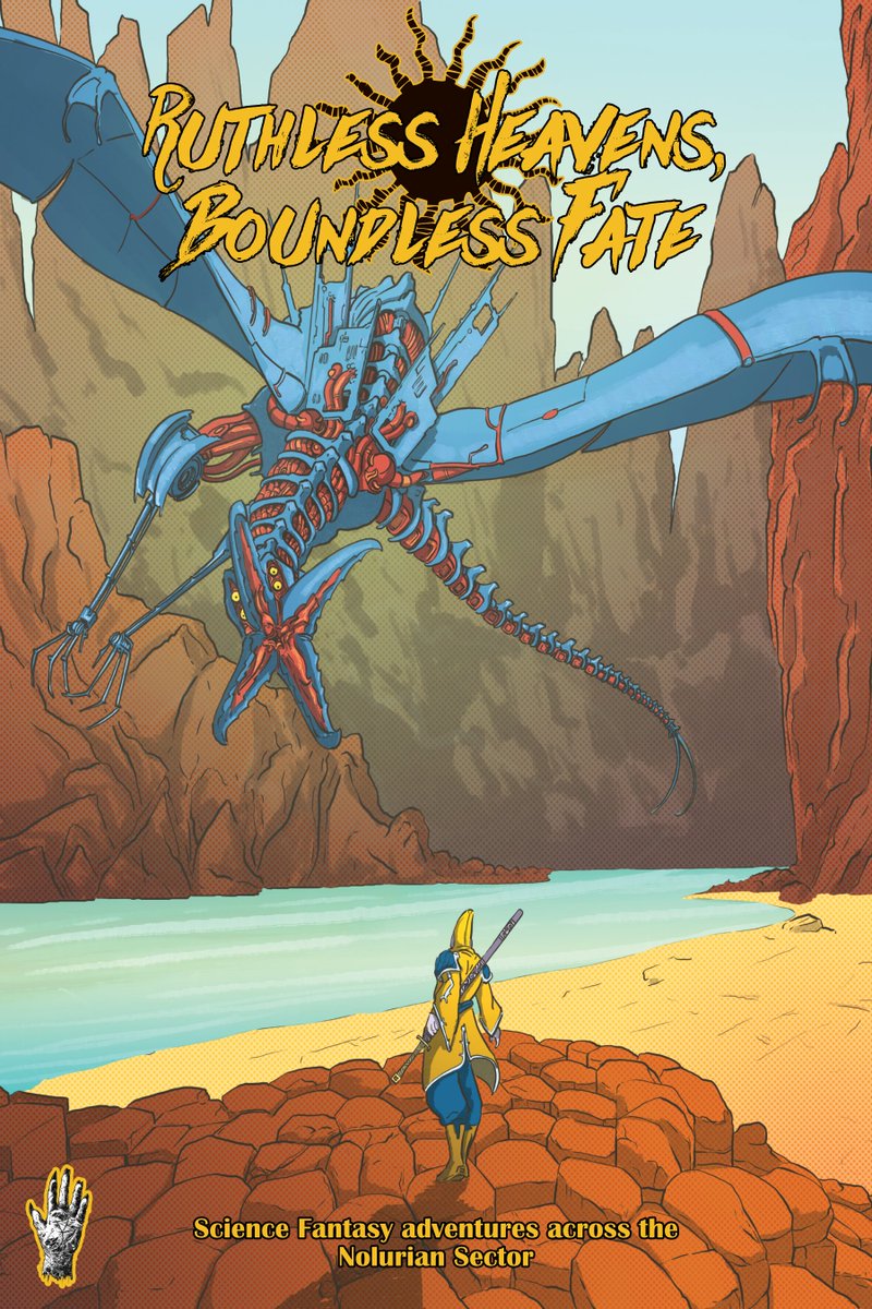 iamthehornedone's tweet photo. My science fantasy OSR RPG, RUTHLESSS HEAVENS, BOUNDLESS FATE, with art from @y_naf, @stegocephal, @RePlayMaster, @GPejeau and many more, is finally available on PDF and PoD formats! Go grab a copy on all the usual places! https://t.co/22zTH4DpA2