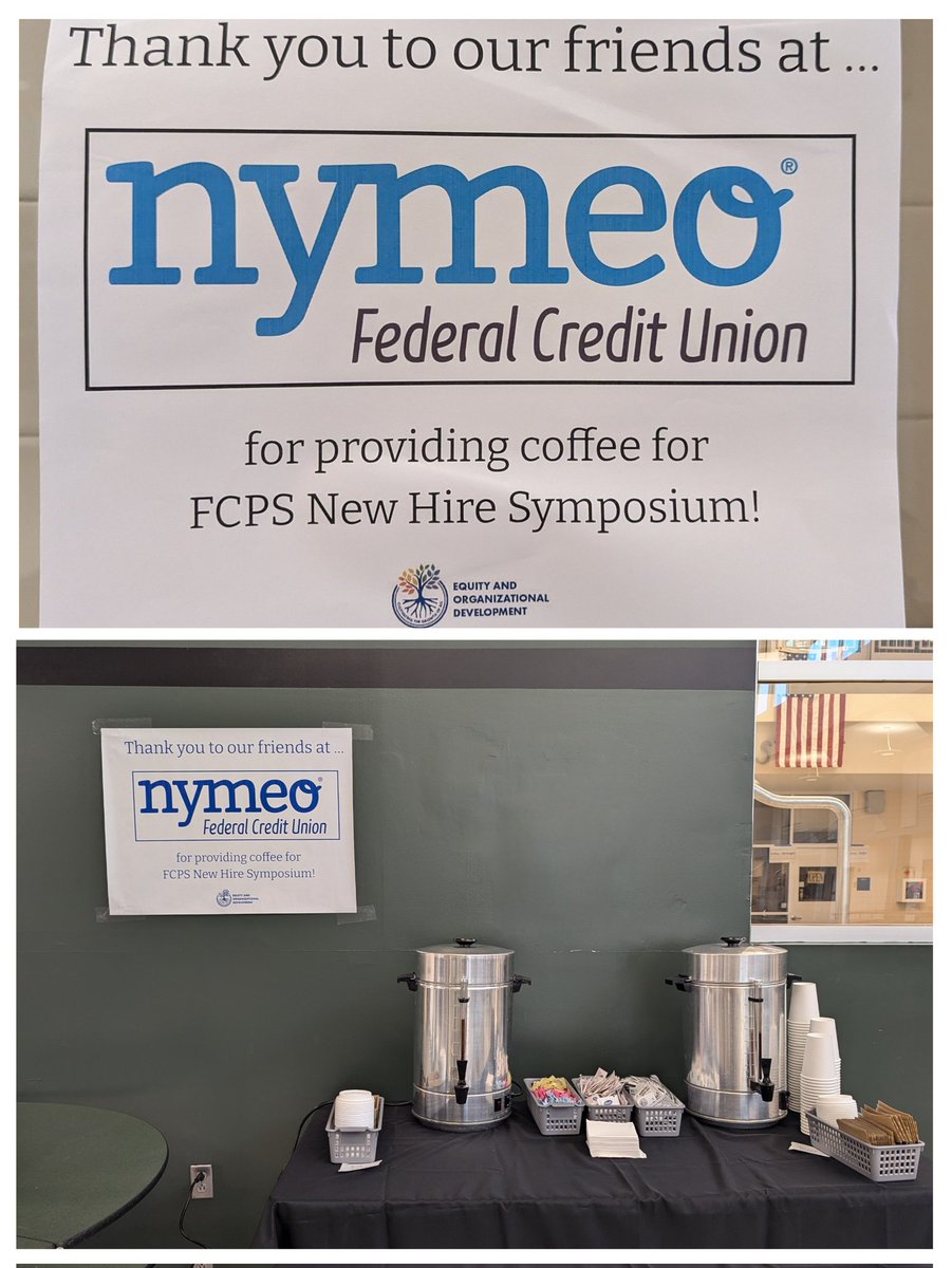 DThompsonFCPS's tweet photo. Shout out to @NymeoFCU of Frederick for supplying the caffeine to kick off Day 2 of @FCPSMaryland New Hire Symposium! We all need to fuel up for a full day of learning! #InductionFCPS #FCPSPL https://t.co/EGWMDrCyOI