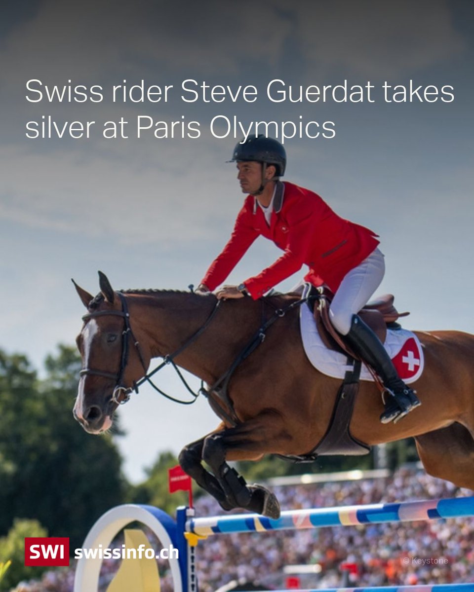 swissinfo_en's tweet photo. 🥈 #Swiss rider Steve Guerdat wins silver at the Games in #Paris with the mare Dynamix. 🥈 #Guerdat was one of only three riders to clear the normal course. Read the full article here 👉 https://t.co/DA8yOjgwGH // #Paris2024 #Olympics https://t.co/LoXghPq2jd