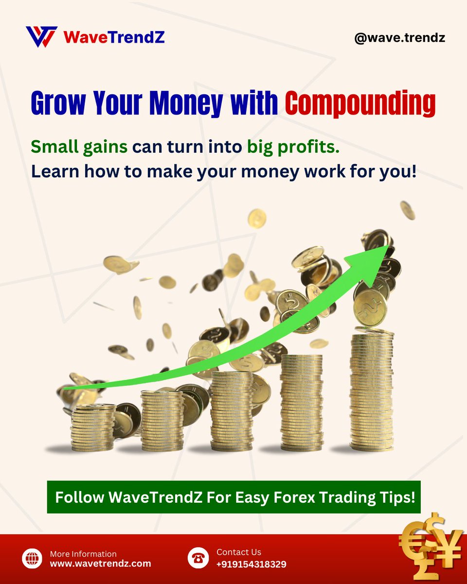 wavetrendz_fx's tweet photo. Want your money to grow?
Discover compounding in #forex!
Reinvest your gains to create a snowball effect and watch your profits multiply over time. 📈
#CompoundingInterest #WaveTrendZ https://t.co/i4iTThVDhe