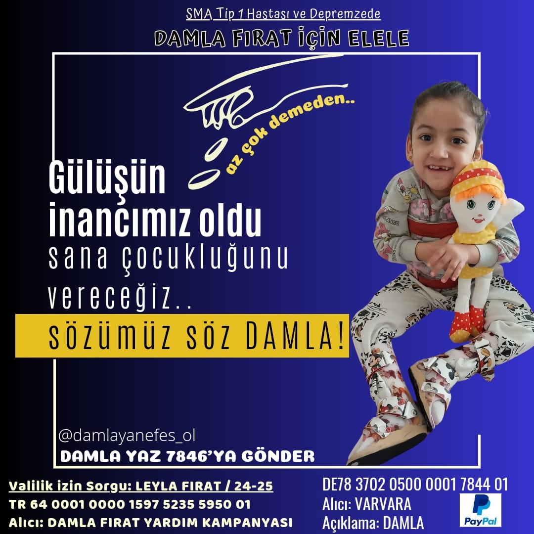 Damlayanefesoll's tweet photo. Ben Damla💧🤗
5 yaşında sma ile mücadele ediyorum 😔
Valilik izinli kampanyam üç yıldan bu yana devam ediyor ve artık son 152 günüm 
Zolgensma tedavisine ulaşabilmem için size
ihtiyacım var 🙏

Türkiye - Çin Tayyip Vargas Zehra Ebrar #FileninSultanları #Paris2024    YARI FİNALDEYİZ Elif #MağduriyetlerinÇözümüKademedir #volleyball    Gurur Mansur Yavaş BİZ BİTTİ DEMEDEN BİTMEZ Hukuk