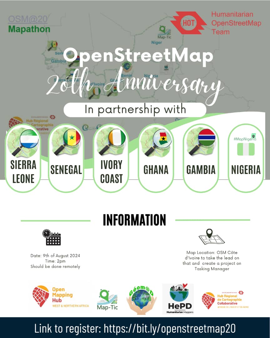 OpeoluwaOlatuja's tweet photo. Cheers to OpenStreetMap @20 🍾🥂@Dantaria @OSMNigeria #wnah #mapnigeria #afriquespatial
@hotosm @openmapping_wna #esc2023 #escnigeria #Map4Climate https://t.co/KR6FszA33E