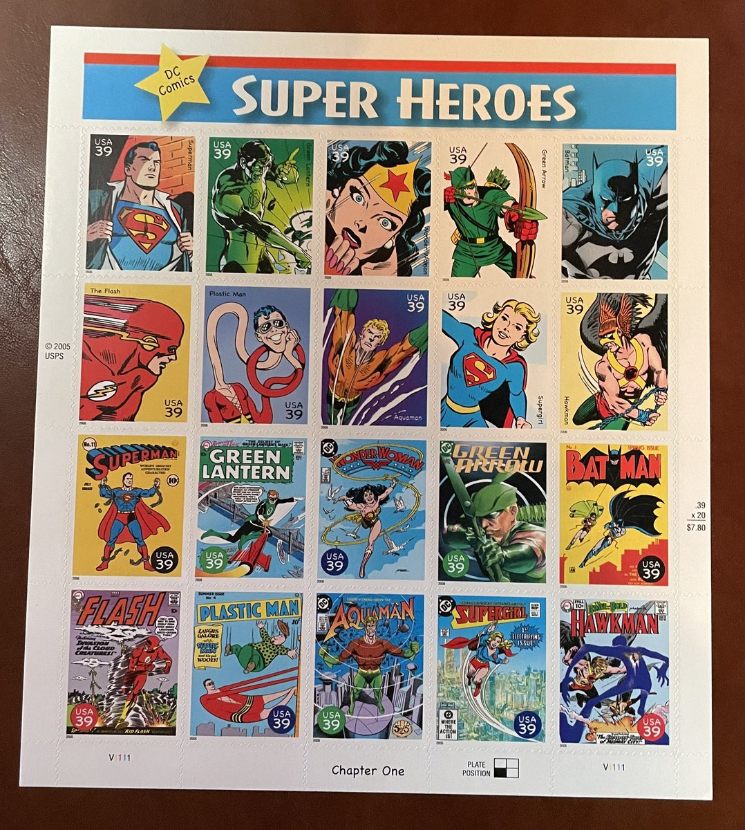 Scott no. 4084. This DC Superheroes mint sheet from 2006 is just plain cool. The recreations of the comic covers, in particular, puts a big smile on my face every time I look at it!

#philately #digitalphilately #stamps #stampcollecting #stamp #stamping #stampcollection