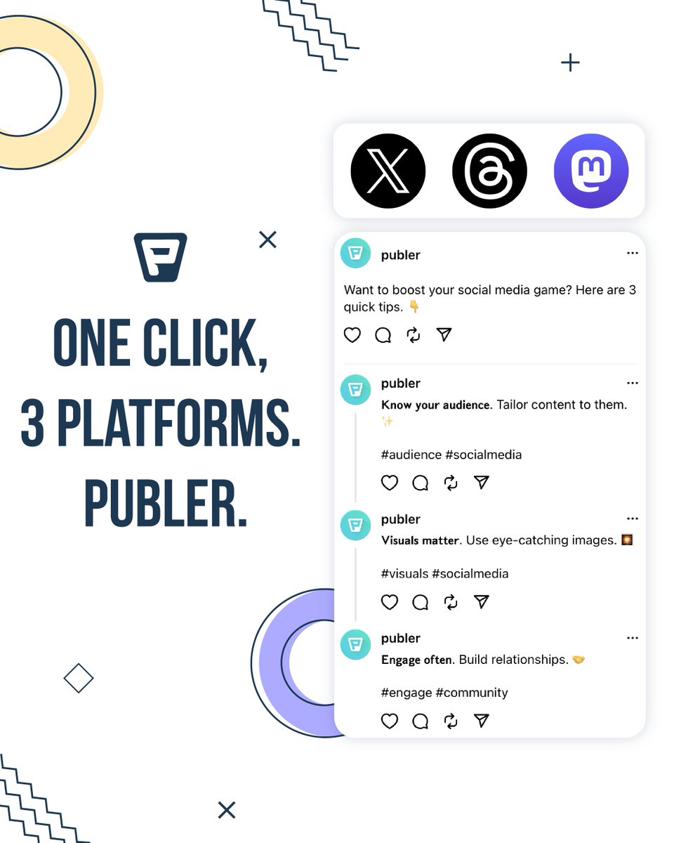 Short tweet? 💭

Full thread? 🧵

Create it once and share effortlessly across #X, #Threads, and #Mastodon with a single click inside Publer. 🤗