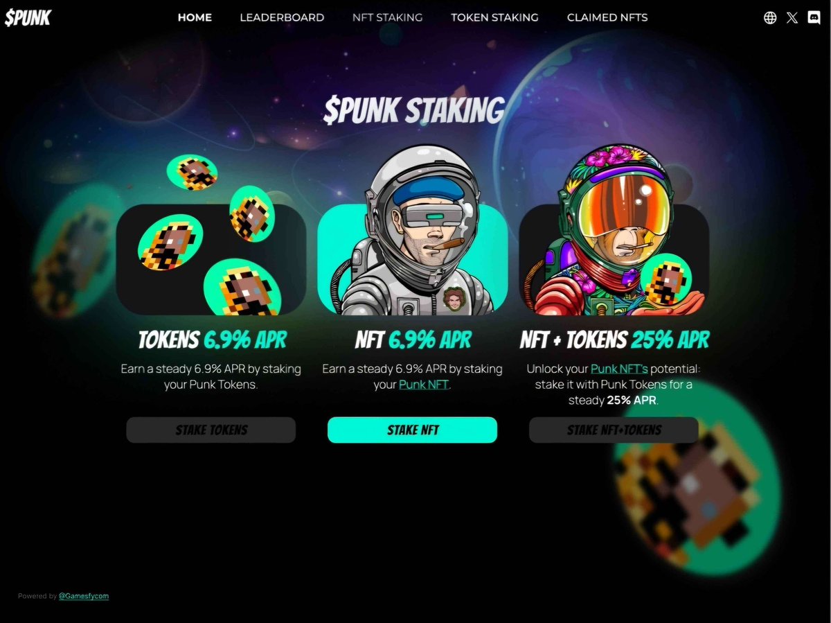 But that’s not all… SPC and $PUNK are a match made in the universe, and about to go to the moon with:

🚀🔥👉*SPC &amp; $PUNK steaking pools*👈🔥🚀
These pools have the highest return: a whopping 25% on your assets!

How? Stake one SPC nft with 10k $PUNK for a 25% APY return.