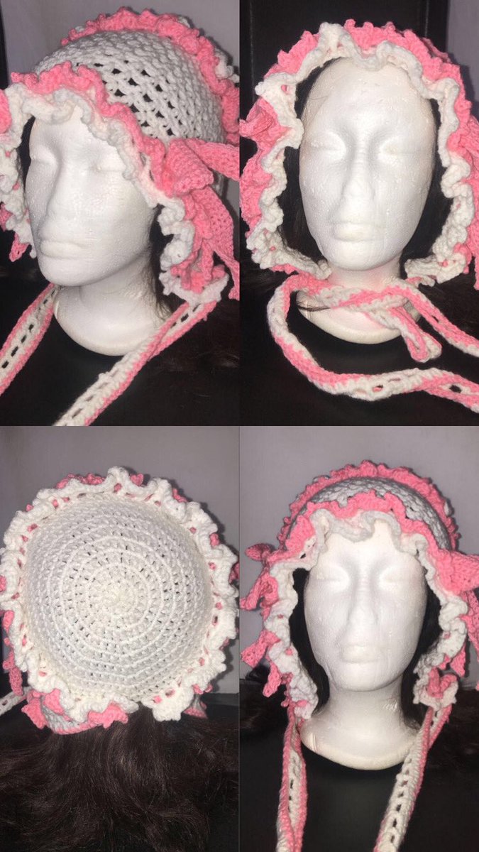 sirenhooks's tweet photo. custom bonnet hat in pink + white 🎀 https://t.co/XJ90WMY36D