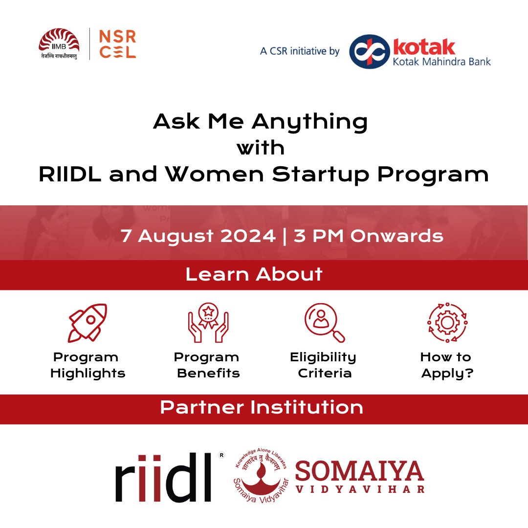 Nimitiwari's tweet image. Sign up now for Aug 7 webinar on free Women Startup Program by @nsrcel 

Sign up here: forms.gle/Rtw9gjxQBnJ9Db…

#WomenEmpowerment #incubation #Womenstartupprogram 
#india 

@LinkITBlueCollr