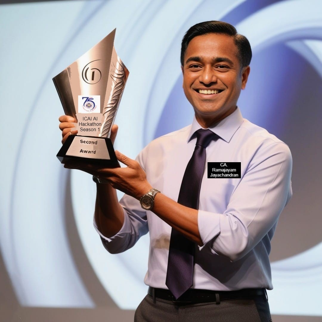 AIinICAI's tweet image. 🎉 Congratulations to CA. Ramajayam Jayachandran, the 2nd place winner of AI Hackathon Season 1! 🥈 Check out his digital avatar showcasing his remarkable achievement. Your dedication and creativity are truly inspiring! 
#AIHackathon #Innovation #AI #Winners #AIS2024 #AIinICAI