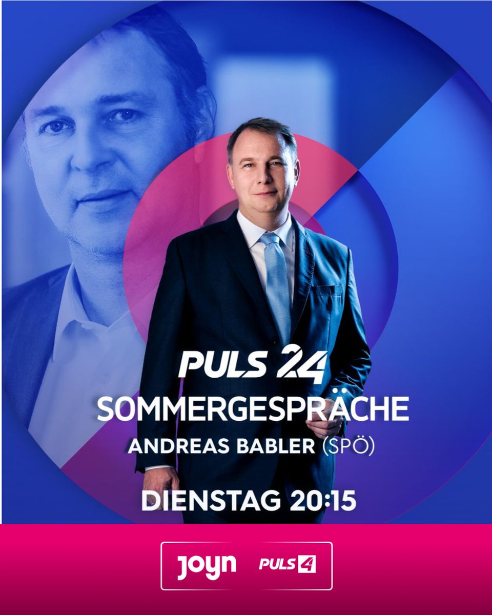 PULS 4 (@puls4) on Twitter photo Die Sommergespräche gehen weiter! 🔍🗳️ Heute beantwortet SPÖ-Chef <a href="/AndiBabler/">Andi Babler</a> die Fragen von Moderator Meinrad Knapp 🎤 Um 20:15 Uhr geht's los auf PULS 24, PULS 4 und <a href="/joynoesterreich/">Joyn Österreich</a>
#babler #spoe #sommergespraeche #PULS4 #PULS24 #JOYN #JOYNAT Die Sommergespräche gehen weiter! 🔍🗳️ Heute beantwortet SPÖ-Chef <a href="/AndiBabler/">Andi Babler</a> die Fragen von Moderator Meinrad Knapp 🎤 Um 20:15 Uhr geht's los auf PULS 24, PULS 4 und <a href="/joynoesterreich/">Joyn Österreich</a>
#babler #spoe #sommergespraeche #PULS4 #PULS24 #JOYN #JOYNAT