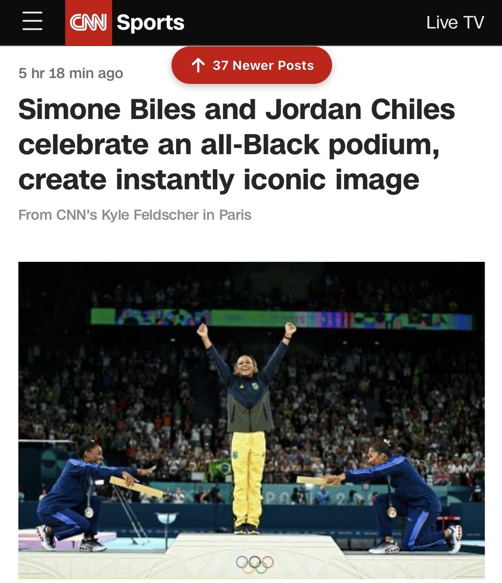 CNN: "The celebration of an all-Black podium by Simone Biles and Jordan Chiles is highly significant for Vice President Kamala Harris." - (live commentary)

Now we know why they stole the Olympic medal from Romanian gymnast Ana Bărbosu. 

She wasn't black enough.