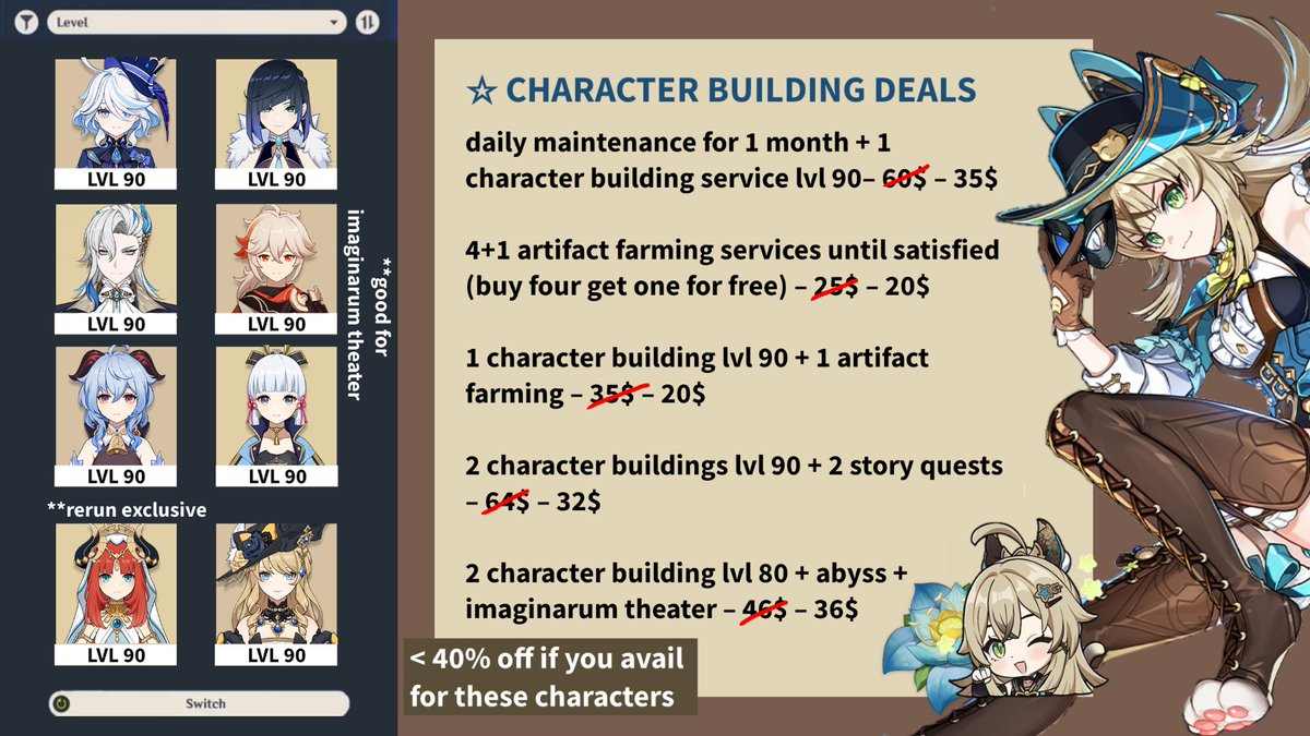 skirkreeyn's tweet photo. GENSHIN IMPACT PILOTING SERVICES SALE! (+HSR)

upto 40% off &amp; deals for genshin impact + honkai star rail services !

DM to avail/fill up the form in my bio to avail #genshintwt #genshinpilot #hsrtwt #hsrpilot https://t.co/e7lsPnHhXV