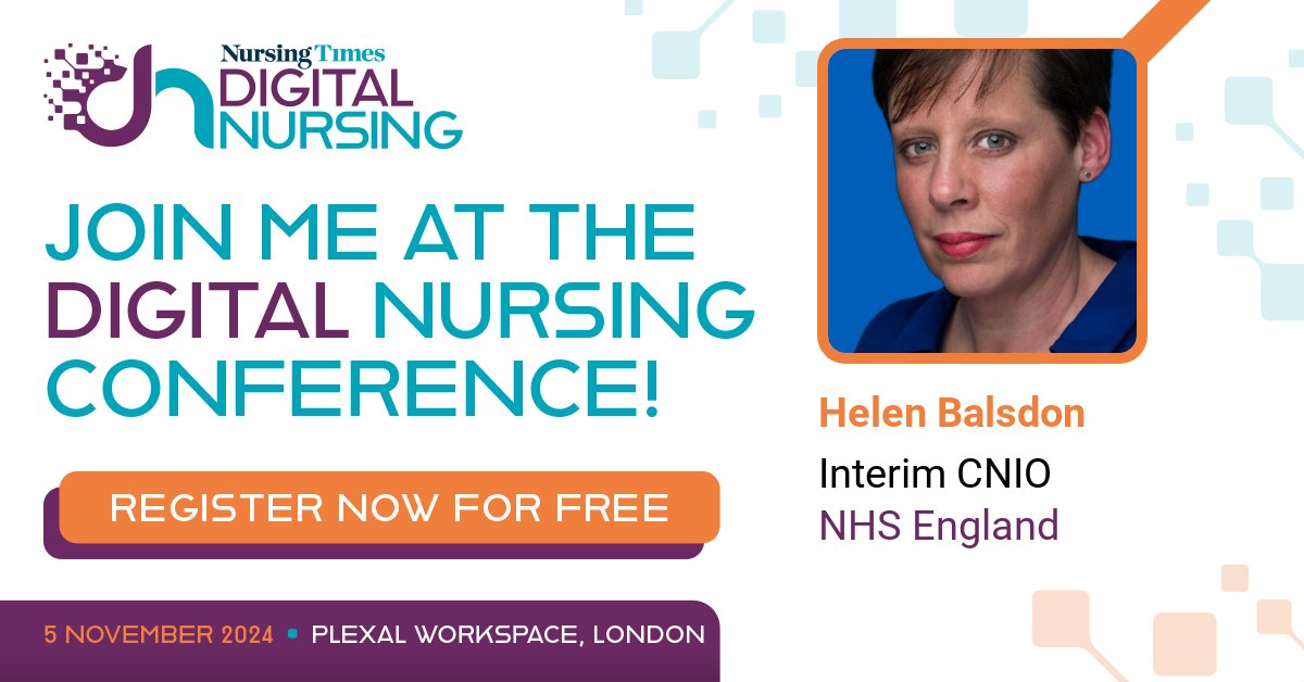 There has been remarkable progress made by digital nurses and midwives over the last few years -

So delighted the Nursing Times are holding their first in person event dedicated to talking about Digital Nursing, and I'll be speaking!

Find out more:
digitalnursing.nursingtimes.net/2024/en/page/h…