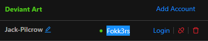 JackPilcrow's tweet photo. ughh nevermind. Postybirb is assuming I'm Fokk3rs on Deviantart for some reason. I'm logged into my own account though, except postybirbs is using their stuff over mine. This is beyond weird, how the hell is this happening? https://t.co/ijckavyvwR
