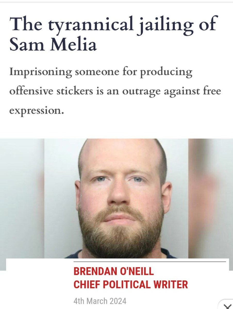 KeithWoodsYT's tweet image. The UK jailed Sam Melia for just posting stickers

Sadly, Twitter also censored Melia, his wife and the leadership of his organisation, Patriotic Alternative, presumably at the request of the tyrannical UK state. Please look into it:

@sammeliayorks

@MarkACollett

@thisislaurat