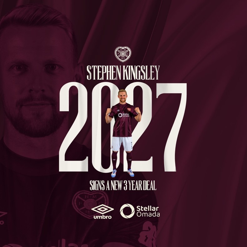 JamTarts's tweet photo. ♥️ Heart of Midlothian is delighted to announce that Stephen Kingsley has signed a new contract with the club

The popular defender will remain at Tynecastle Park until 2027 📝

Congratulations, Stephen 🙌 
 
👉 https://t.co/cBW1KkGMKt https://t.co/RrWvAiDalu