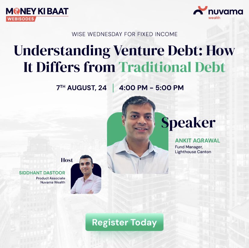 Nuvama_Wealth's tweet image. This week, explore our #webisodes on Understanding Venture Debt, Smart Alpha 250, and Product vs. Portfolio Approach to Investing - Part 4.

Enhance your investment strategies with us!

Register now by clicking the link below:

tinyurl.com/58hdkx3h
.
.
#MoneyKiBaat #webisodes