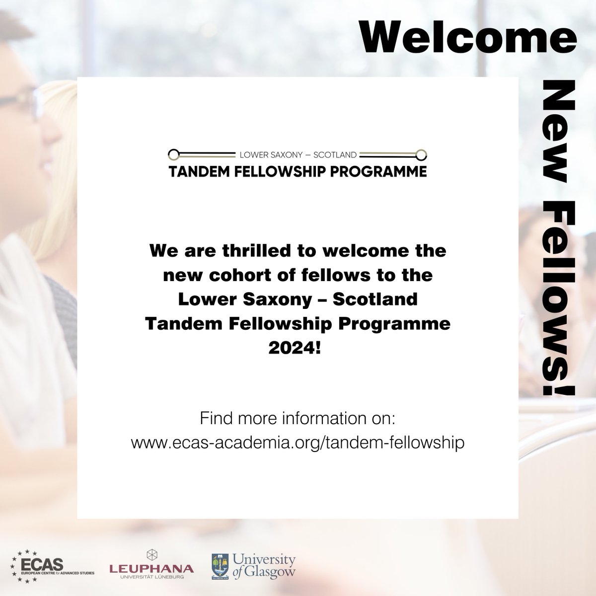 ECAS is pleased to warmly welcome 12 outstanding early-career scholars chosen to join the Lower Saxony – Scotland #TandemFellowshipProgramme. 
For detailed information on each of the tandems, please visit:  ecas-academia.org/lower-saxony-s….