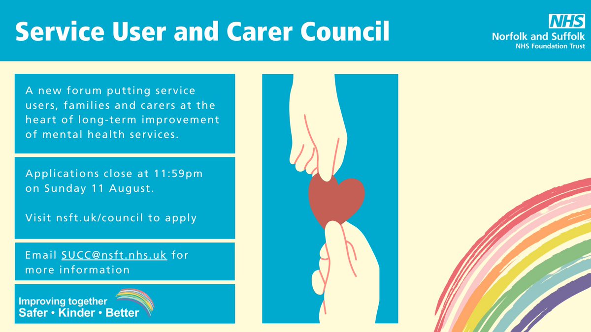 NSFTtweets's tweet photo. We're establishing a new Service User and Carer Council (SUCC), an advisory and action focused forum that places our service users, families and carers at its heart. 

Find out more and register your interest here https://t.co/34OTc2Tic7 https://t.co/vcx8D08Wuk