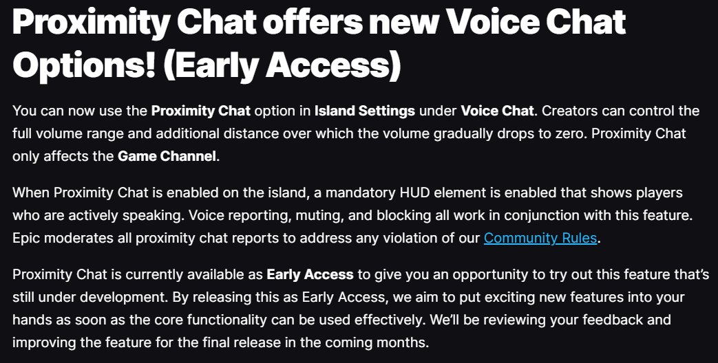 Creative / UEFN News!

Proximity Chat enters Early Access for everyone with 30.40!