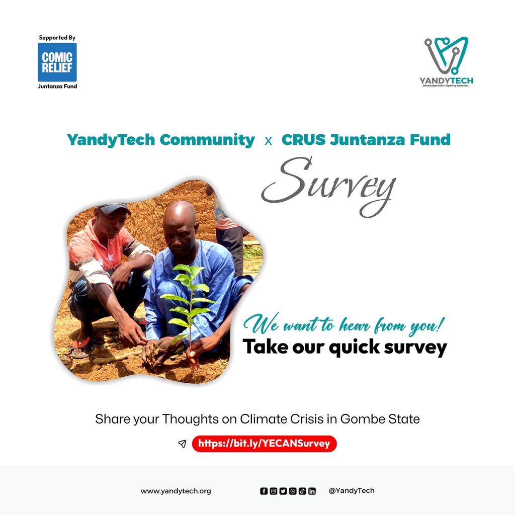 Kindly help me RETWEET.

We need more input from people living in #Gombe.

We also have 1k airtime for the first 50 respondent.

Click here to take the survey: bit.ly/YECANSurvey

#ClimateChange #ClimateAction