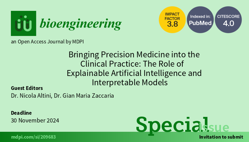 Bioeng_MDPI's tweet image. 📢 The Special Issue "Bringing Precision Medicine into the Clinical Practice: The Role of Explainable Artificial Intelligence and Interpretable Models" is open for submissions!🔗 mdpi.com/journal/bioeng…
#precision_medicine #clinical #explainable_artificial_intelligence