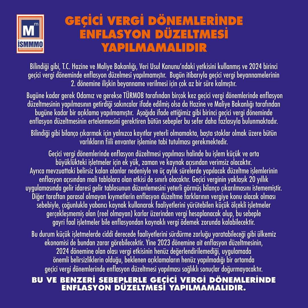 kocakabdullah34's tweet photo. “Geçici Vergi Dönemlerinde Enflasyon Düzeltmesi Yapılmamalıdır” https://t.co/GnVmAtbT51
#enflasyonmuhasebesiyıllıkolmalı https://t.co/kMexOoA1Vg