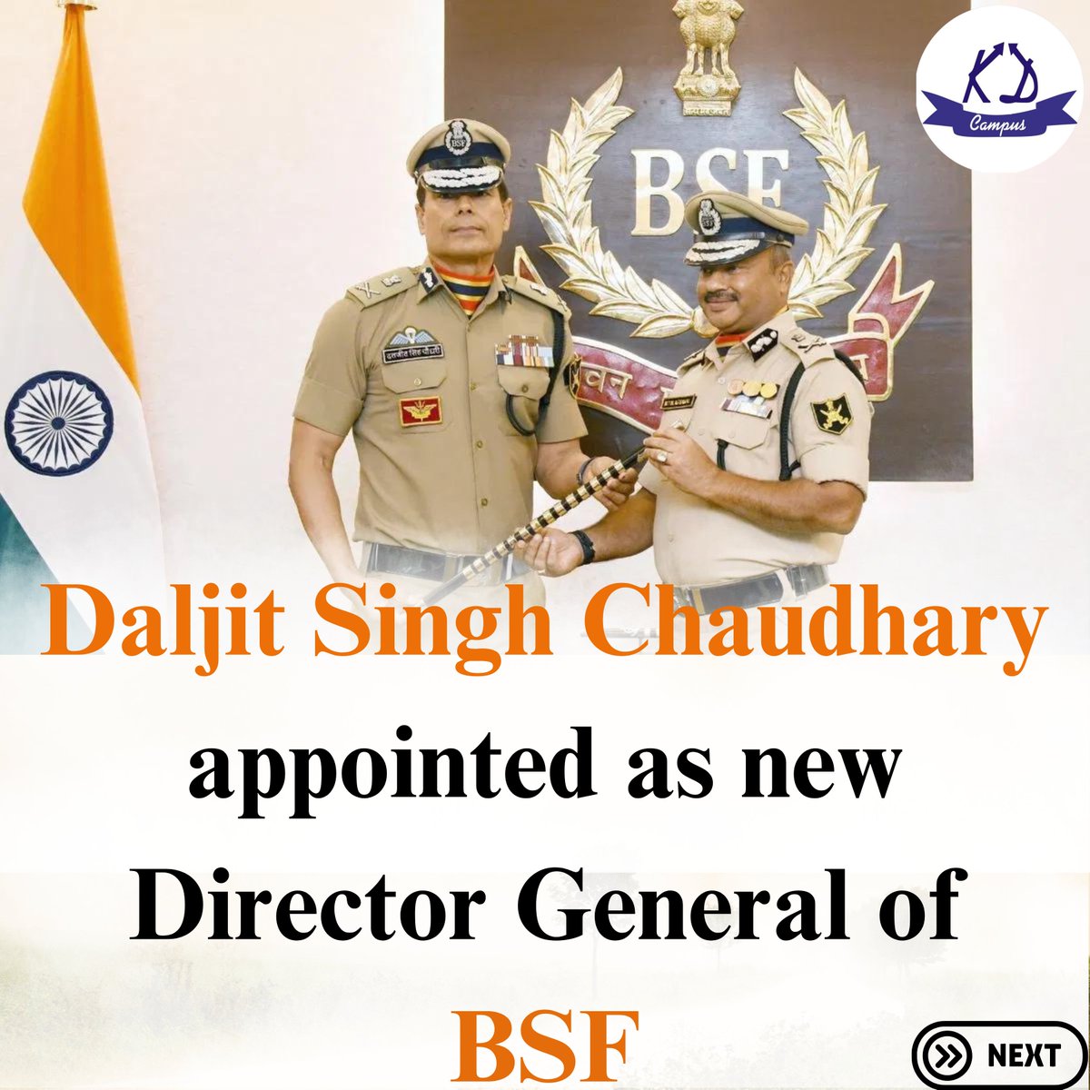 KDCurrentUpdate's tweet photo. #DaljitSinghChaudhary: Senior #IPS officer of #UttarPradesh cadre has been appointed as the new #Director_General of #BSF by the #Home_Ministry. Currently, Nitin Agarwal was on the post of Director General. He is a 1990 batch UP cadre #Indian_Police_Service officer. https://t.co/coGdKAGZcc