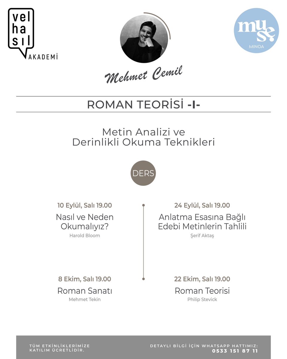 Metin Analiz ve Derinlikli Okuma Teknikleri derslerim 10 Eylül’de Minoa Pera’da başlıyor 💭 🧐
