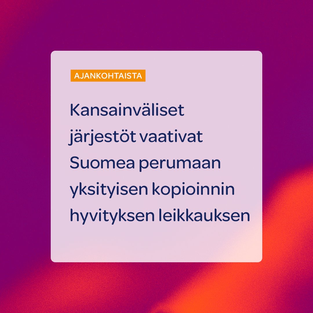 Kansainväliset tekijänoikeusjärjestöt vaativat Suomen hallitusta perumaan tuhoisan puolituksen hyvitysmaksuun. Direktiiviin ja lakiin perustuvan korvauksen leikkaus on herättänyt suurta huolta sen EU-oikeudenvastaisuuden ja dramaattisten seurauksien takia. gramex.fi/kansainvaliset…