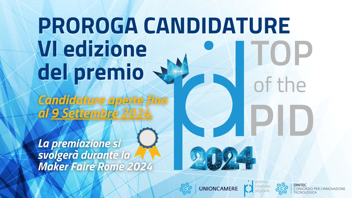 DINTEC_Scrl's tweet image. 𝗣𝗥𝗘𝗠𝗜𝗢 &quot;𝗧𝗢𝗣 𝗢𝗙 𝗧𝗛𝗘 𝗣𝗜𝗗&quot;: 𝗦𝗖𝗔𝗗𝗘𝗡𝗭𝗔 𝗖𝗔𝗡𝗗𝗜𝗗𝗔𝗧𝗨𝗥𝗘 𝗣𝗥𝗢𝗥𝗢𝗚𝗔𝗧𝗔 𝗔𝗟 𝟵 𝗦𝗘𝗧𝗧𝗘𝗠𝗕𝗥𝗘! 🚀

➡️ Per maggiori informazioni e scoprire come candidarsi visita la pagina dedicata: bit.ly/3KVZAYB

#topofthepid2024 #tweentransition #PMI