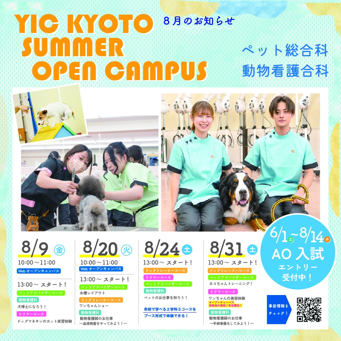 yickyotopet's tweet photo. 🐳8月のオープンキャンパス受付中🐨8月は 8/9（金）・8/20（火）・8/24（土）・8/31（土）で開催！😆 詳しい内容は画像かURLをチェック✂️https://t.co/uBp5U4Oqps 👇 https://t.co/dOHOwetif1