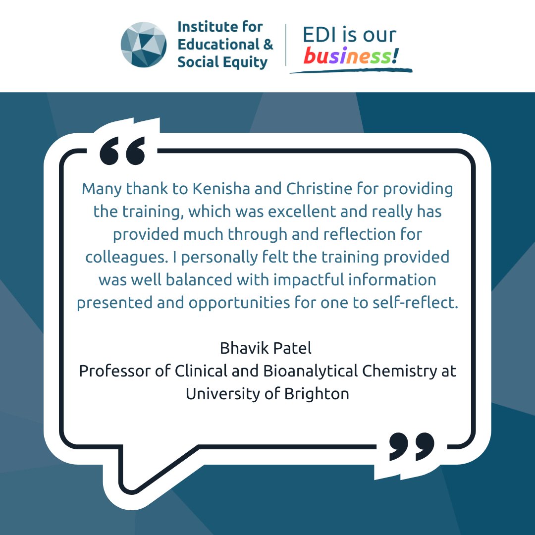 EdEqServices's tweet photo. We are thankful for the endorsement left by Bhavik Patel, Professor of Clinical and Bioanalytical Chemistry @uniofbrighton. 

Provide opportunities for your team when it comes to equity, inclusion and diversity. Register before 15th of August.

#leadershipprogrammes https://t.co/KhKtZQ2hQI