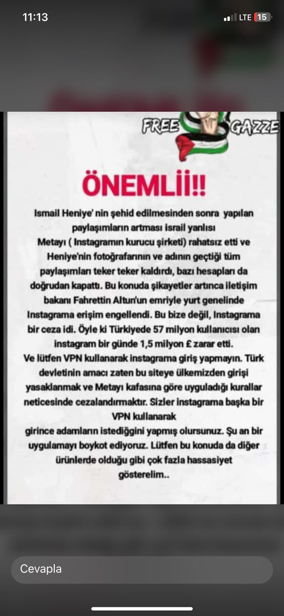 #Israel #FreePalestine #GazzedeKatliamVar #ismailhaniye #Filistin #instagram #instagramkapatılsın
