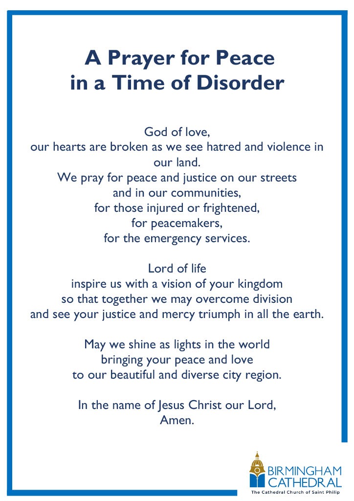 Please join us in the Prayer for Peace in a Time of Disorder.