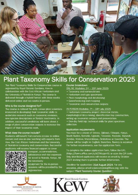 Early career plants scientists - application now open to attend the Plant Taxonomy Skills course in Kenya 2025🌿