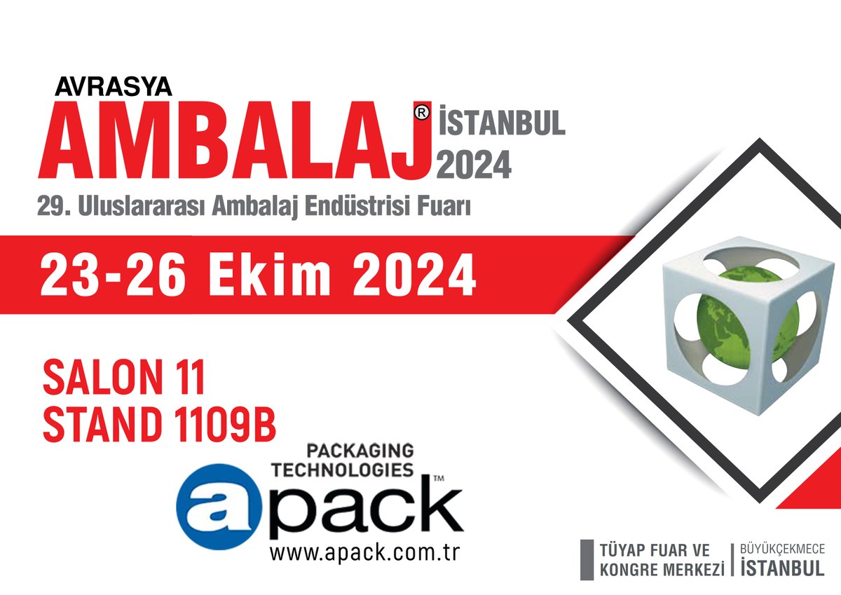 APACKTurkey's tweet photo. Ziyaret planınıza almayı unutmayın.
info@apack.com.tr https://t.co/ZQptkrY1ep