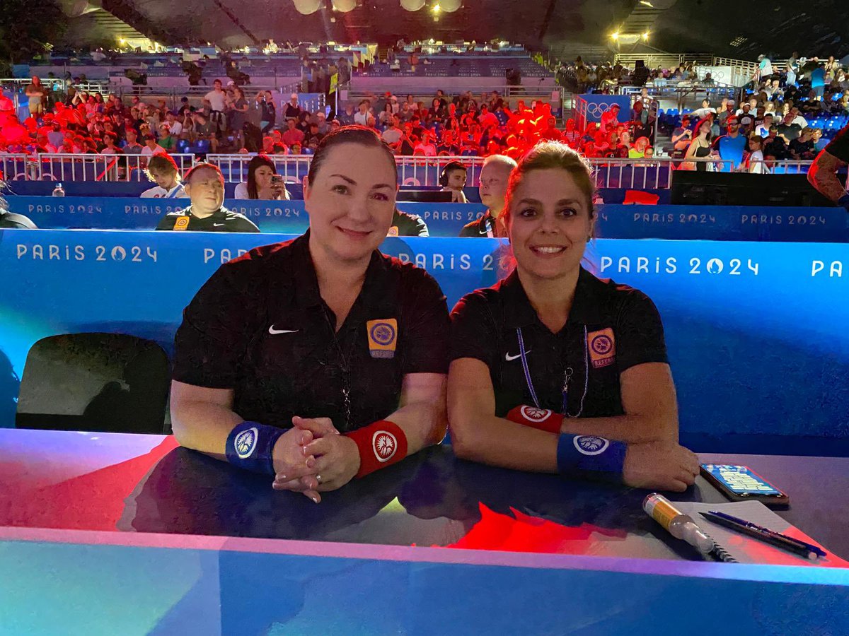 WrestlingCanada's tweet photo. No Canadian wrestlers in action today but of course we have Canadian 🇨🇦 officials working throughout the competition. Shout out to Marcia Chiasson and Demetra Koutsopodiotis! #Wrestling #Paris2024 #Olympics https://t.co/OcmYxpFIyZ