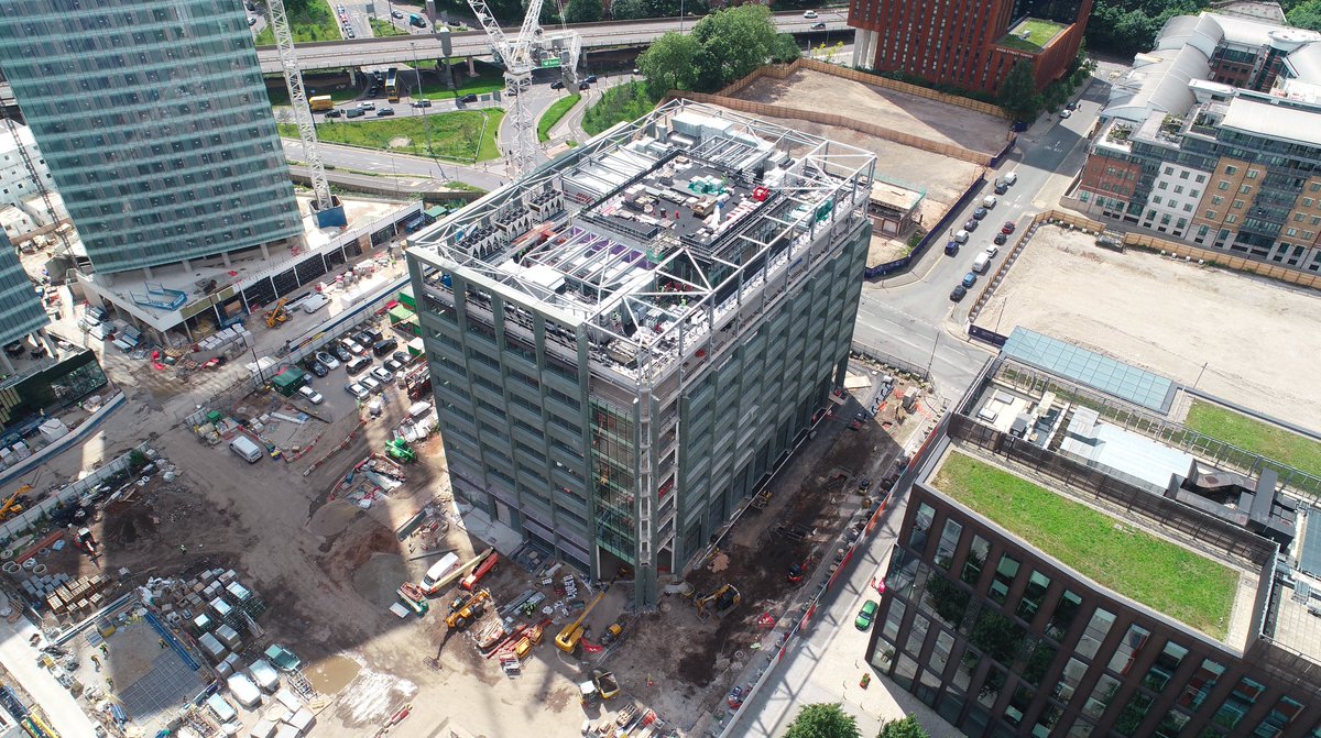 AskRealEst's tweet photo. ⏳ Countdown to completion: Plot 9a @firststreetmcr 
 
These incredible aerial photos show the pace of progress being made by @bamukandireland on our Plot 9a development at First Street in Manchester city centre... https://t.co/NnqpxoN8fA