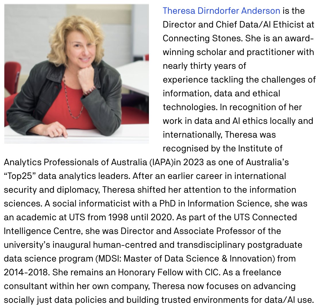 10.30am Fri 30 Aug • Building responsible AI: Turning ethically reflective data practice into practical action 

A uniquely practical seminar led by Theresa Anderson lx.uts.edu.au/events/buildin…