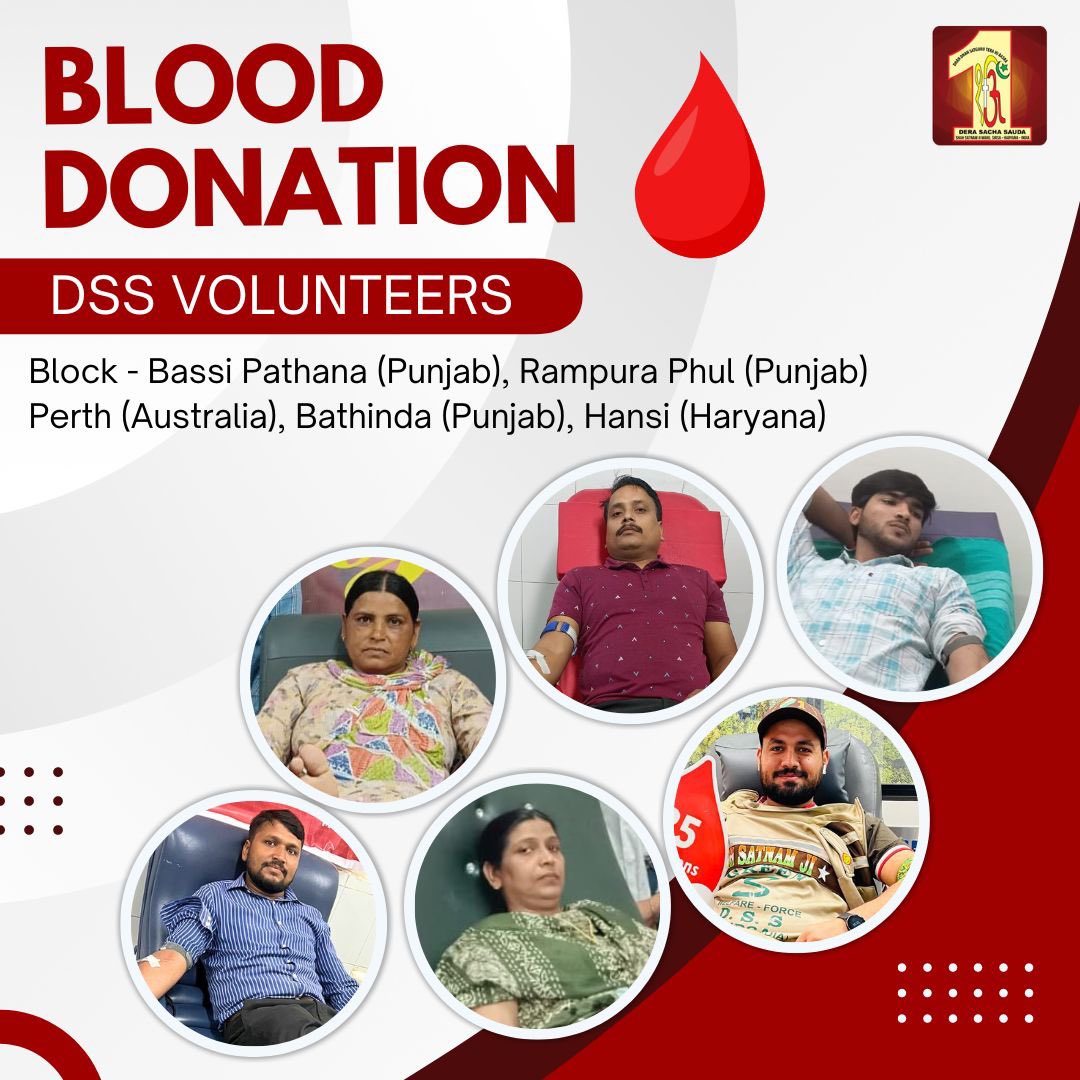 DSSNewsUpdates's tweet photo. Your blood has the power to give life to someone in need. Inspired by Saint Dr. MSG Insan, Dera Sacha Sauda devotees are always ready to donate blood whenever and wherever it's needed. Their selfless acts of giving ensure that help reaches those in critical situations, embodying the true spirit of compassion and humanity. Join us in this noble cause and make a difference in someone’s life. #BloodDonation #DeraSachaSauda #SelflessService #SavingLives