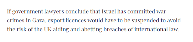 inkspringed's tweet image. Latest news on this.

But I don't think this part is right. If it's referring to the Licensing Criteria, this is a decision for ministers, not lawyers; and past breaches of IHL aren't necessarily determinative (see [2023] EWHC 1343 (Admin) para 124(4)).

x.com/JewishChron/st…