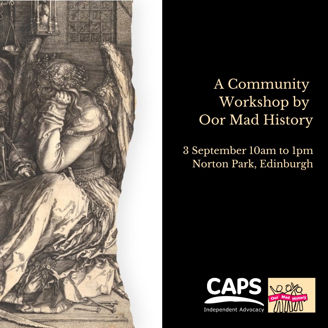 CAPS (@capsadvocacy) on Twitter photo The Oor Mad History group warmly invites you to join their interactive workshop! Learn from the valuable insights on mental health issues based on lived experience rather than textbooks.
Book:
bit.ly/4cb2bsK
<a href="/Norton_Park/">Norton Park</a> <a href="/iThriveEdin/">iThrive Edinburgh</a> <a href="/evoc_edinburgh/">EVOC</a> <a href="/penumbra_scot/">Penumbra Mental Health</a> The Oor Mad History group warmly invites you to join their interactive workshop! Learn from the valuable insights on mental health issues based on lived experience rather than textbooks.
Book:
bit.ly/4cb2bsK
<a href="/Norton_Park/">Norton Park</a> <a href="/iThriveEdin/">iThrive Edinburgh</a> <a href="/evoc_edinburgh/">EVOC</a> <a href="/penumbra_scot/">Penumbra Mental Health</a>