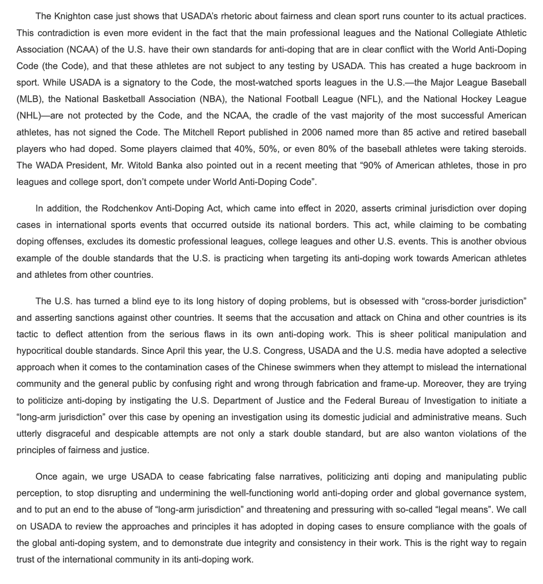 🇨🇳The China Anti-Doping Agency (CHINADA) released a statement on Tuesday regarding the 🇺🇸U.S. Olympian Erriyon Knighton's positive test for steroid.

#Paris2024 #Olympics #Athletics