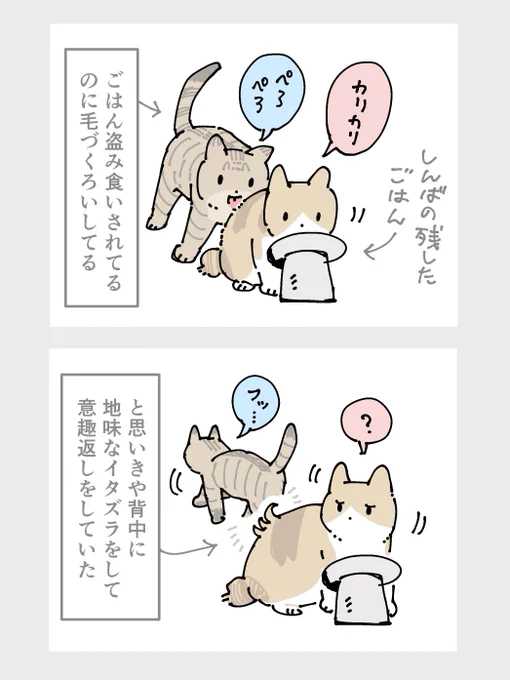 しんばくんの残したごはんを少しぬすみ食いしたら、仕返しに背中にツノを作られていた 平和な世界
